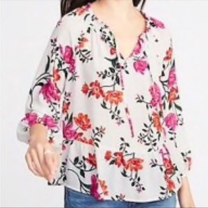 Old Navy Floral Long Sleeve Relaxed V Neckline White Peplum Size XL